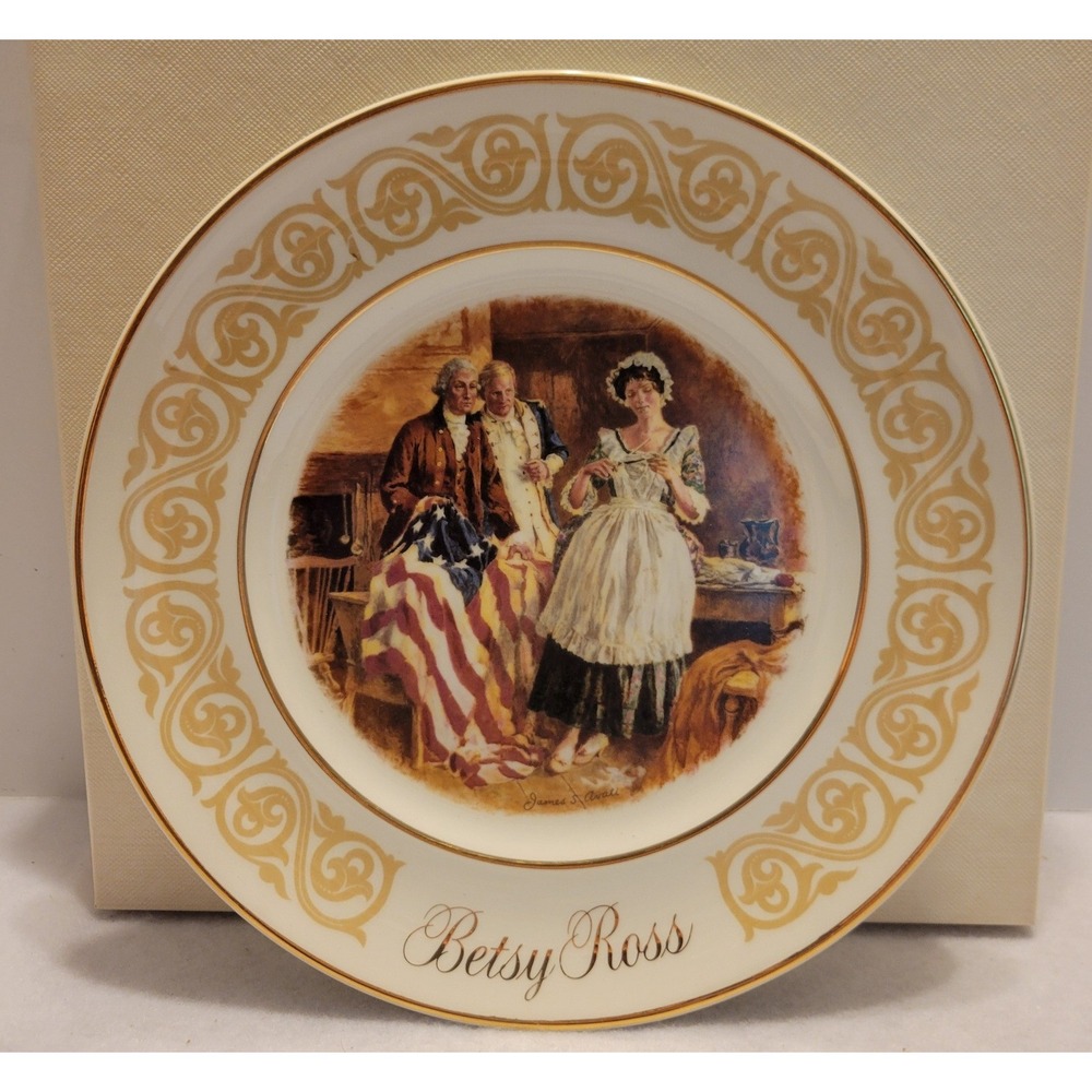 Avon Freedom Plate Betsy Ross Vintage 1973 Collector Plate Patriotic Decor Gold